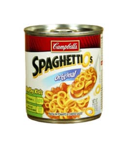 27765335 - spencer , wisconsin-april 24, 2014 : can of campbell's spaghettios. campbell's is an american producer of canned soups and related products. it was founded in 1869