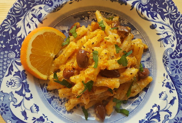 casarecce pasta with pumpkin and orange pesto