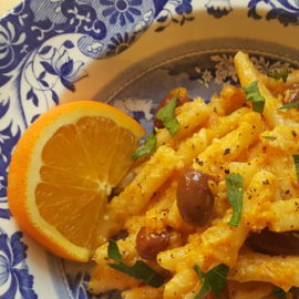 casarecce pasta with pumpkin and orange pesto