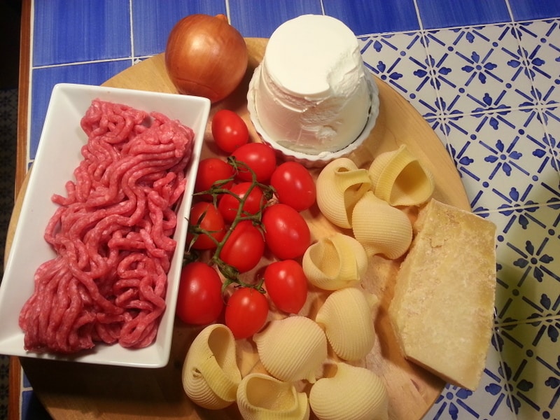 Some of the ingredients for my stuffed lumaconi pasta