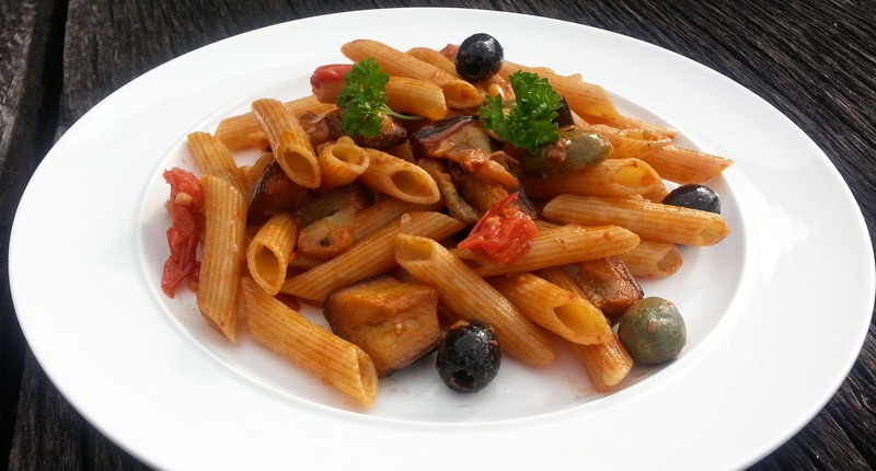penne with aubergine and pine nuts