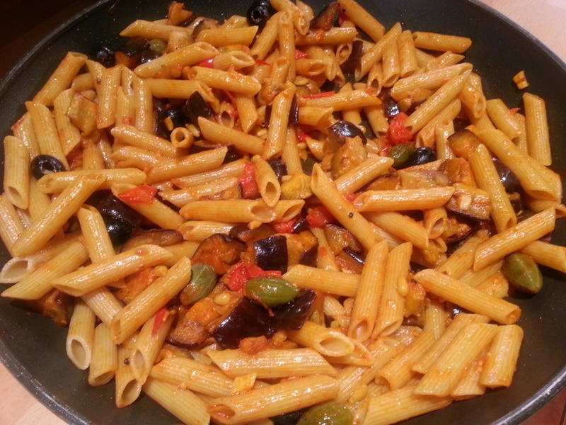 penne with aubergines and pine nuts 