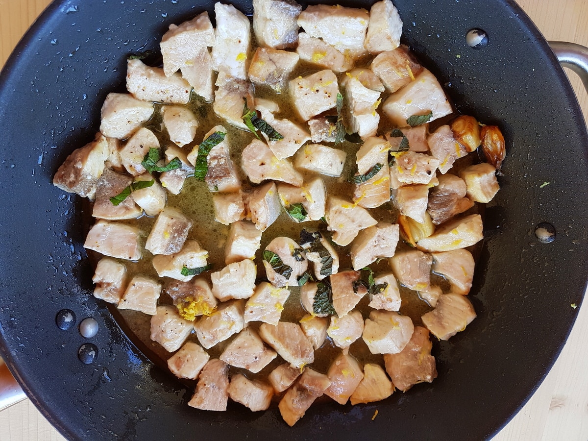 pasta with swordfish, eggplant and mint. The Pasta Project