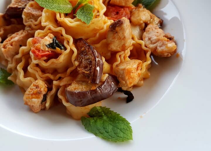 pasta with swordfish, eggplant and mint. The Pasta Project