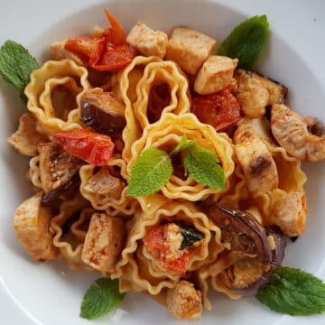 Reginette Mafaldine pasta with swordfish