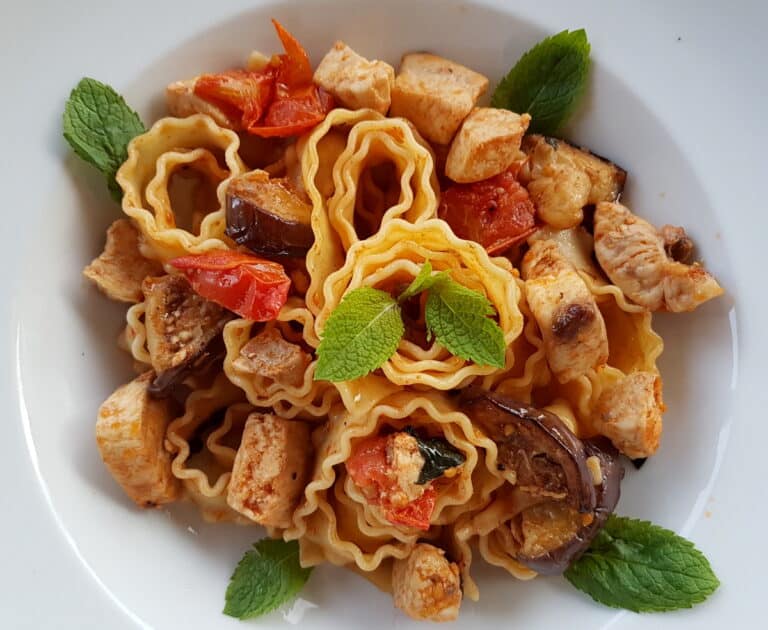 pasta with swordfish, eggplant and mint. The Pasta Project