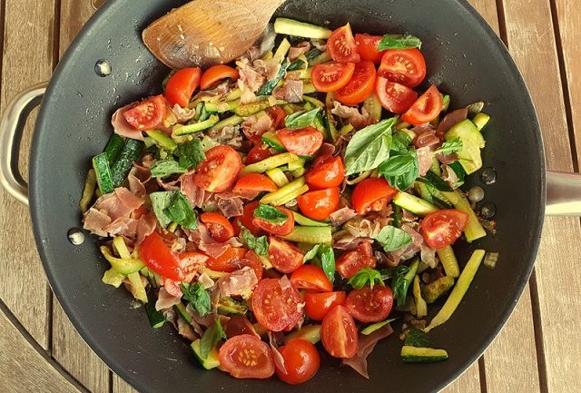 Orecchiette pasta with zucchini and speck