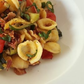 Orecchiette pasta with zucchini and speck