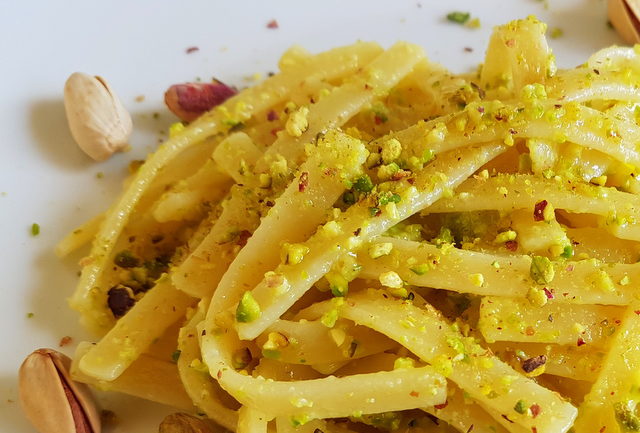 Scialatielli pasta with pistachio pesto