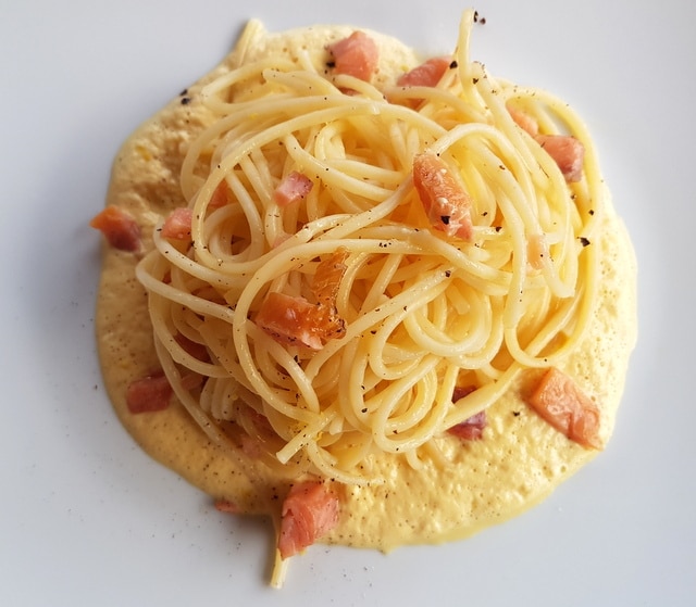 Spaghetti with smoked trout carbonara-image