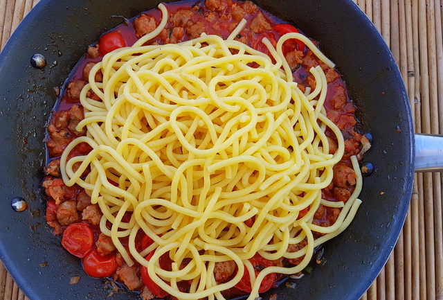 bigoli pasta with luganega sausage 