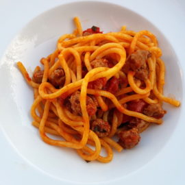 bigoli pasta with luganega sausage