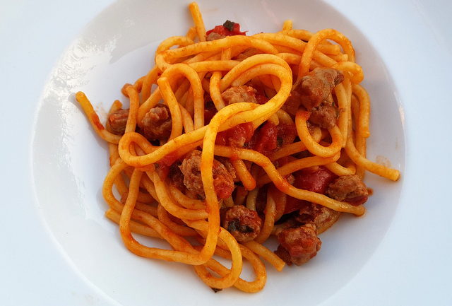 bigoli pasta with luganega sausage 