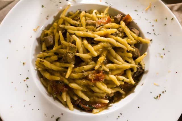 handmade fusilli (spiral) with tuna, pachino tomatoes and parsley