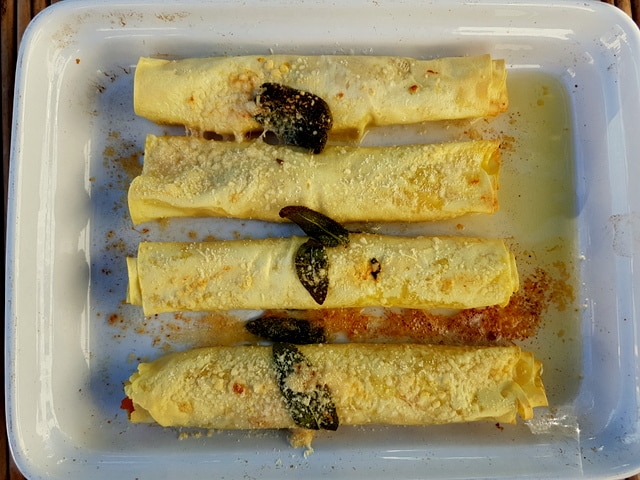 Cannelloni with pumpkin and goat cheese.