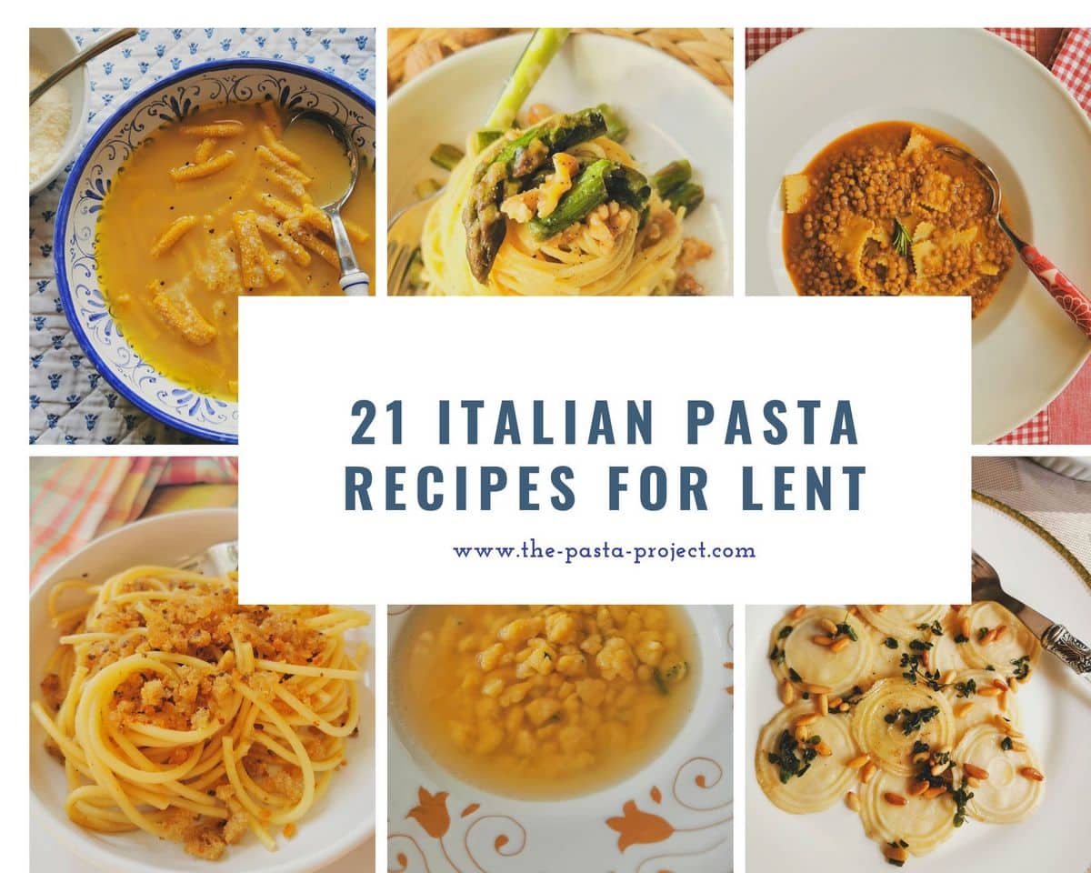 Collage of photos of Italian pasta recipes for Lent.