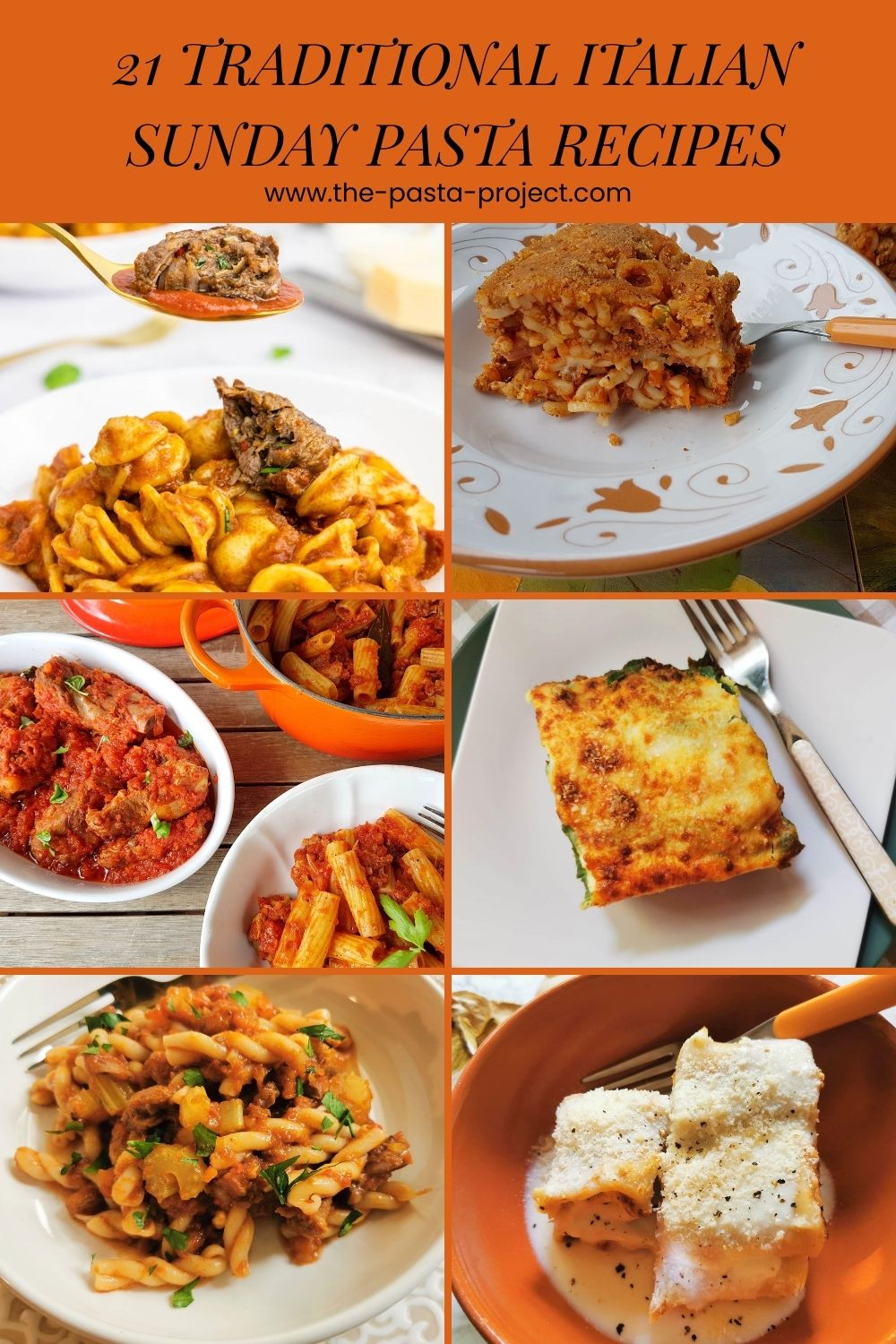 Verticle collage of Italian Sunday pasta recipes for Pinterest.