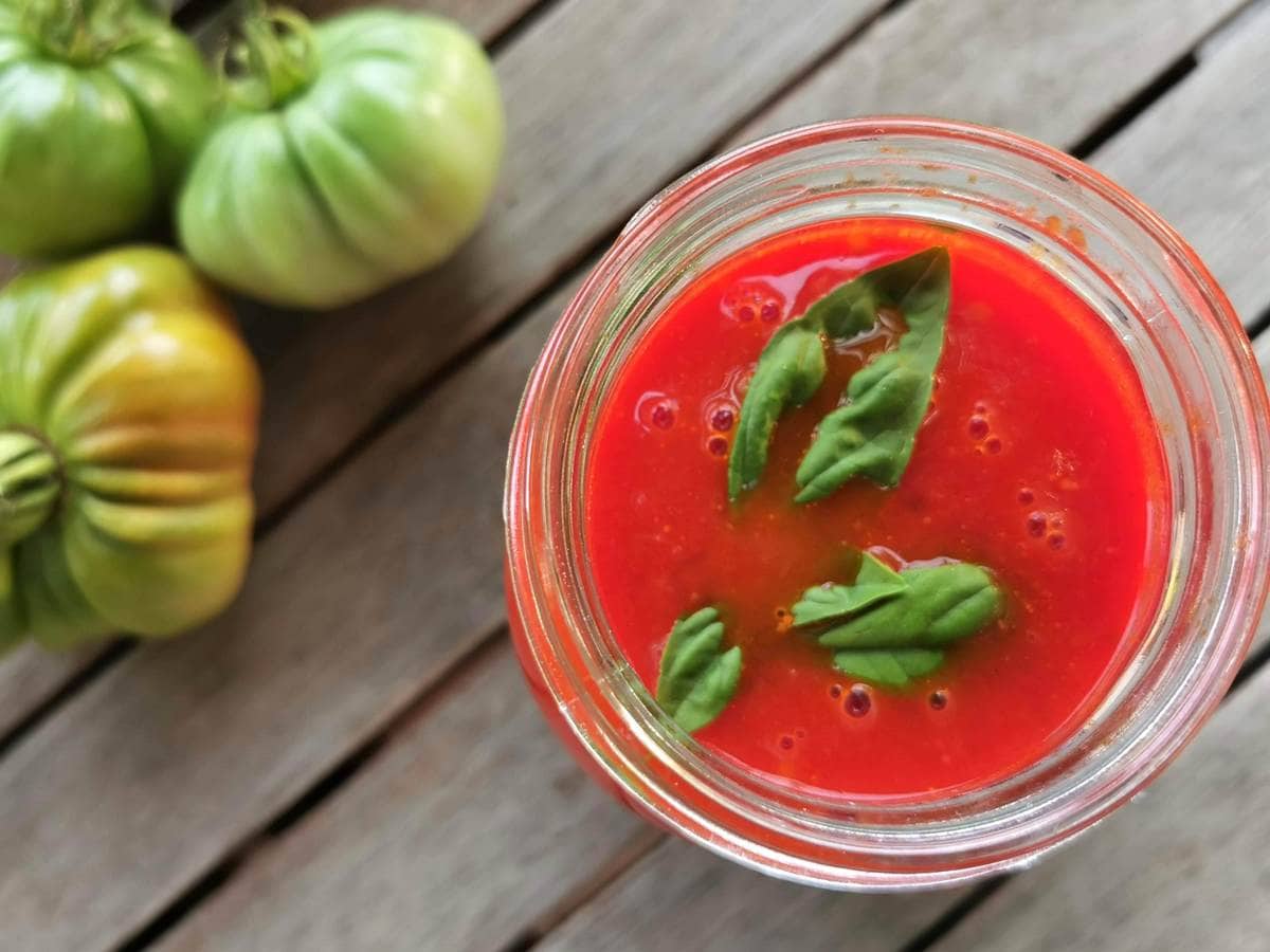 Italian homemade tomato sauce in mason jar