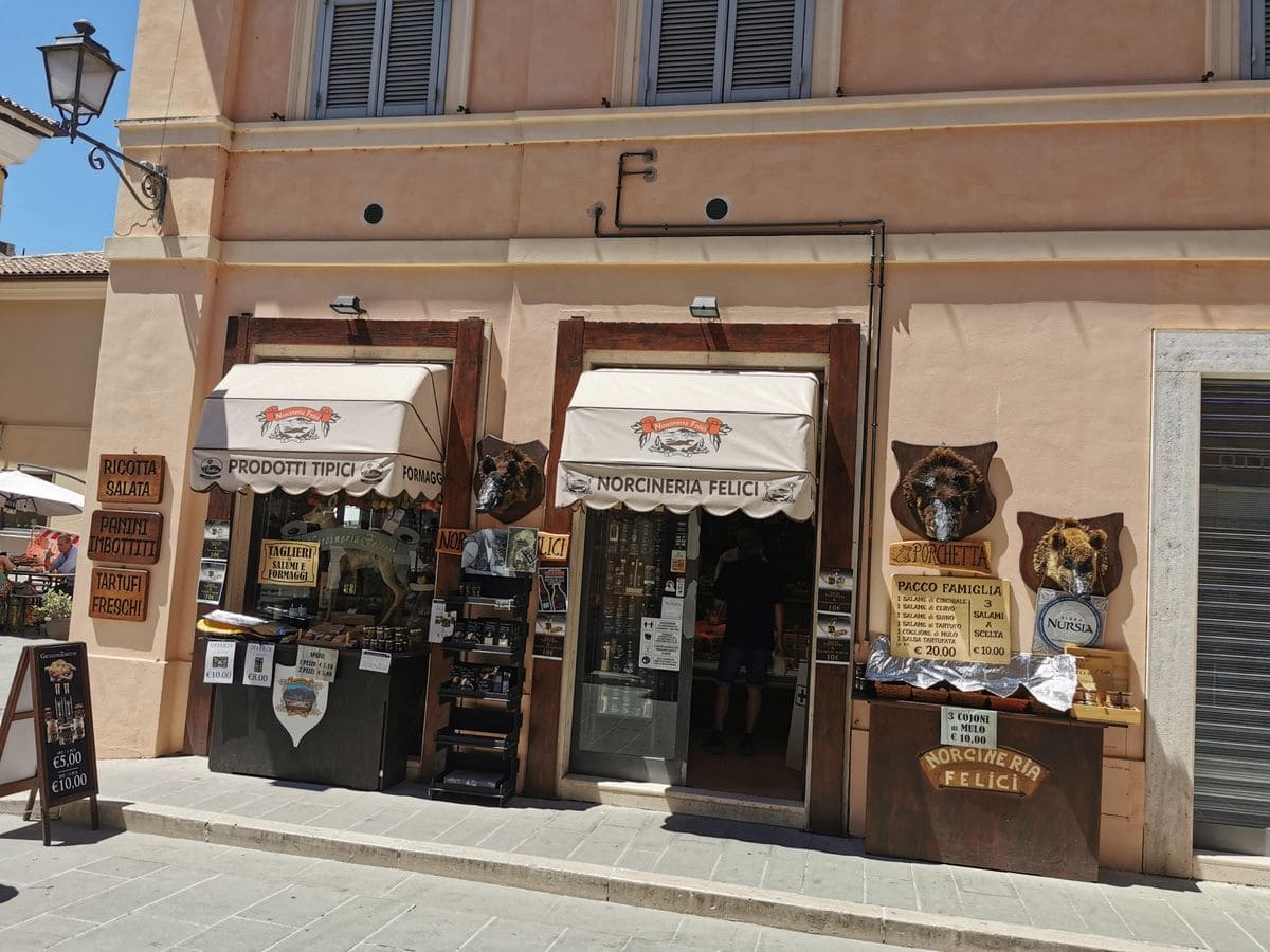 The outside of a Norcineria in Norcia.