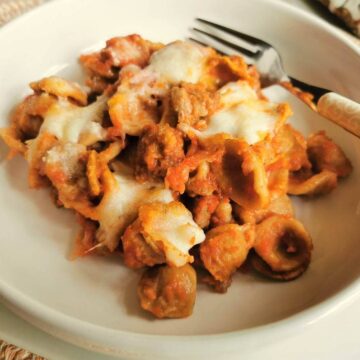 Baked orecchiette pasta with lamb