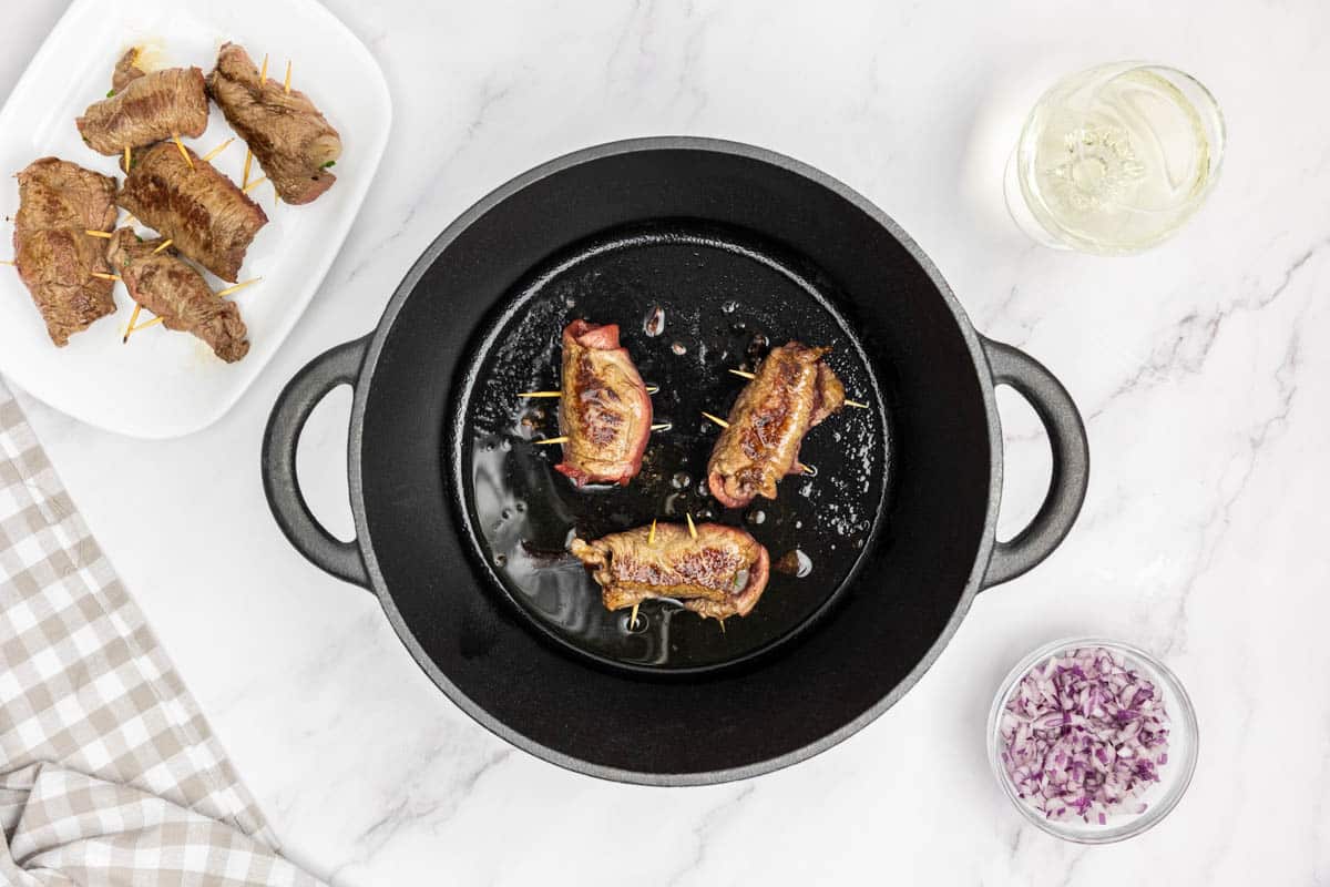 Searing Braciole in a dutch oven