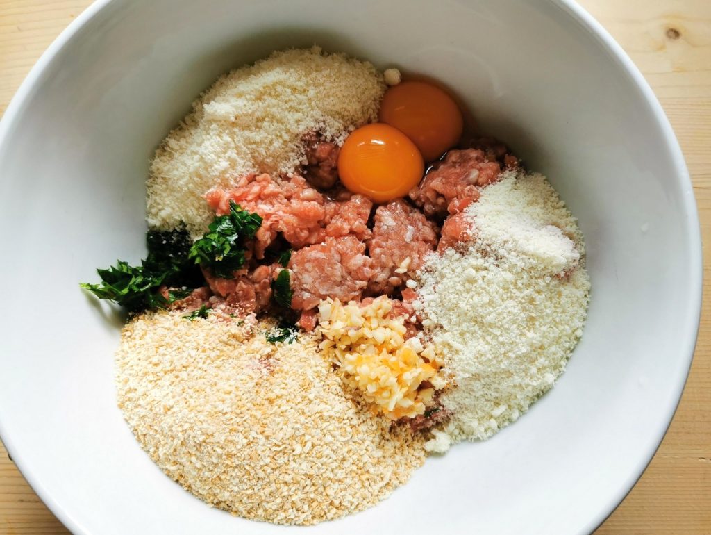 meatball ingredients in white bowl