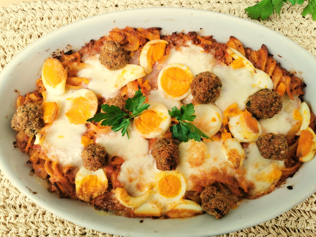 Calabrian baked pasta with meatballs.