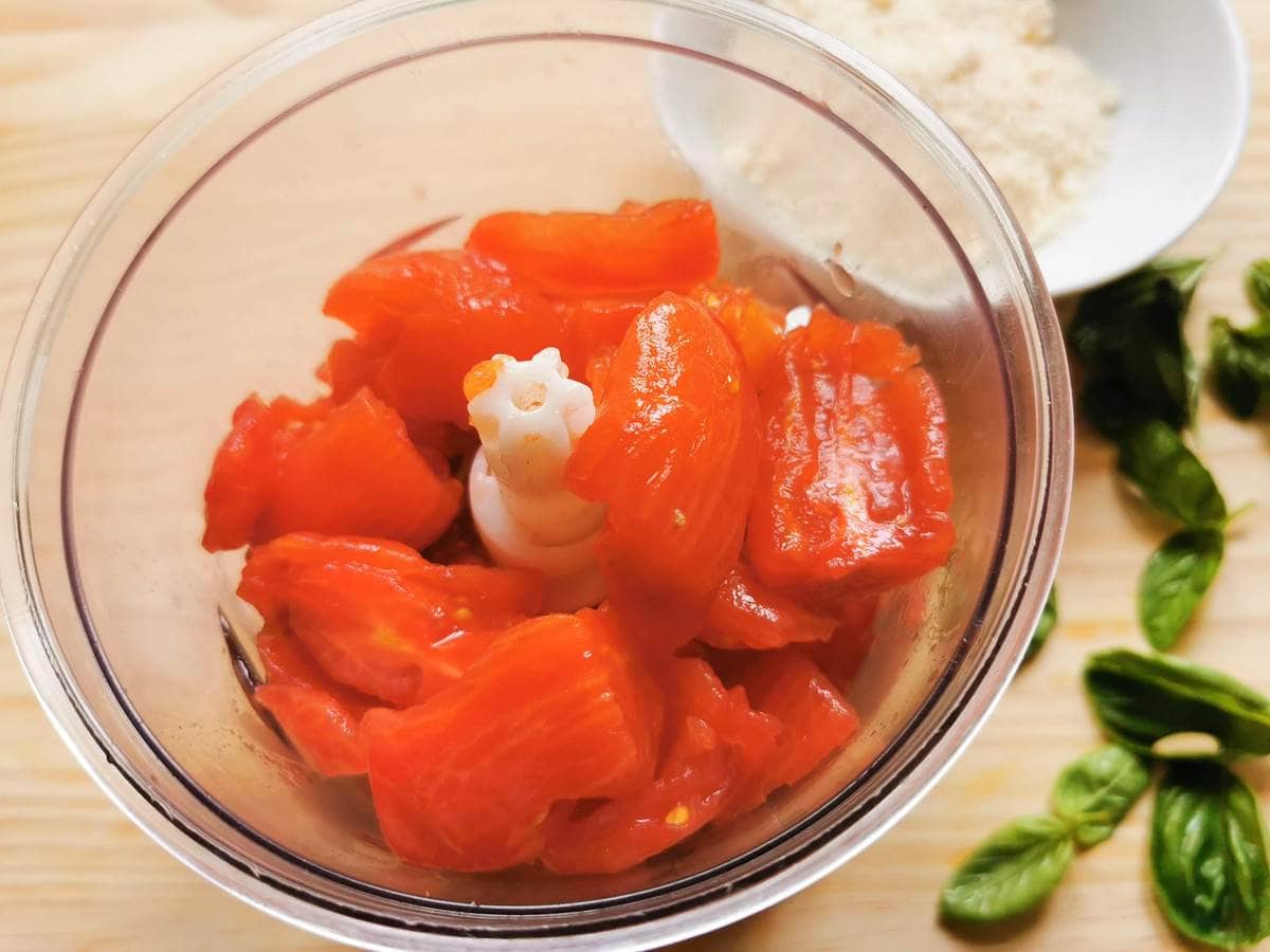 peeled and chopped tomatoes in food processor