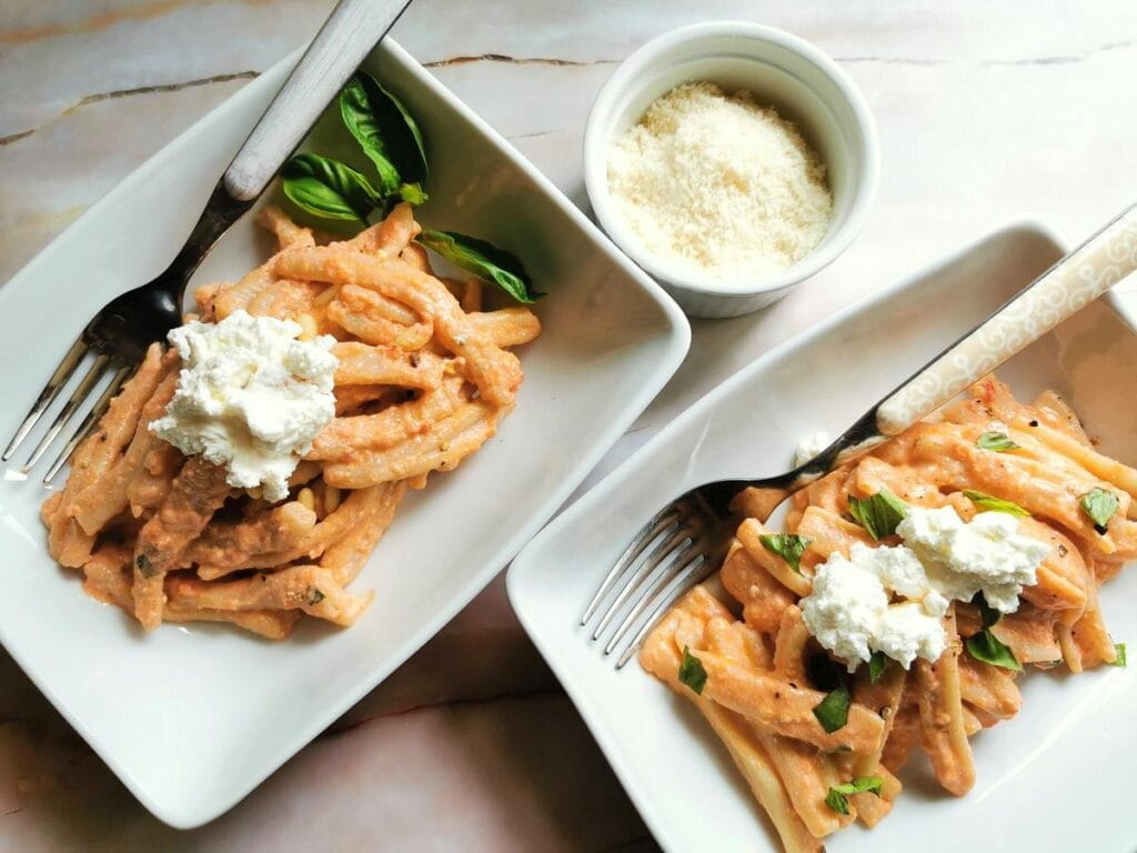 homemade casarecce with pesto alla Siciliana