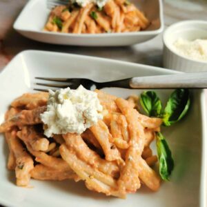 casarecce pasta with Sicilian pesto (pesto alla Siciliana)