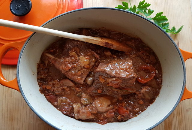 Ready Genovese meat sauce in Dutch oven