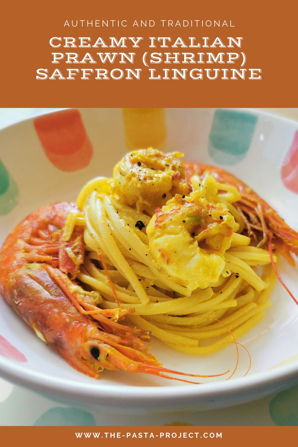 Creamy Italian prawn (shrimp) saffron linguine.