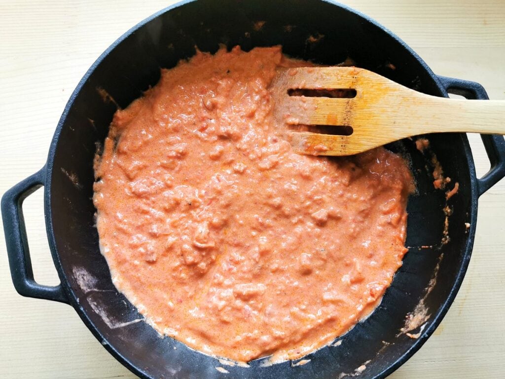 creamy pancetta sauce in skillet