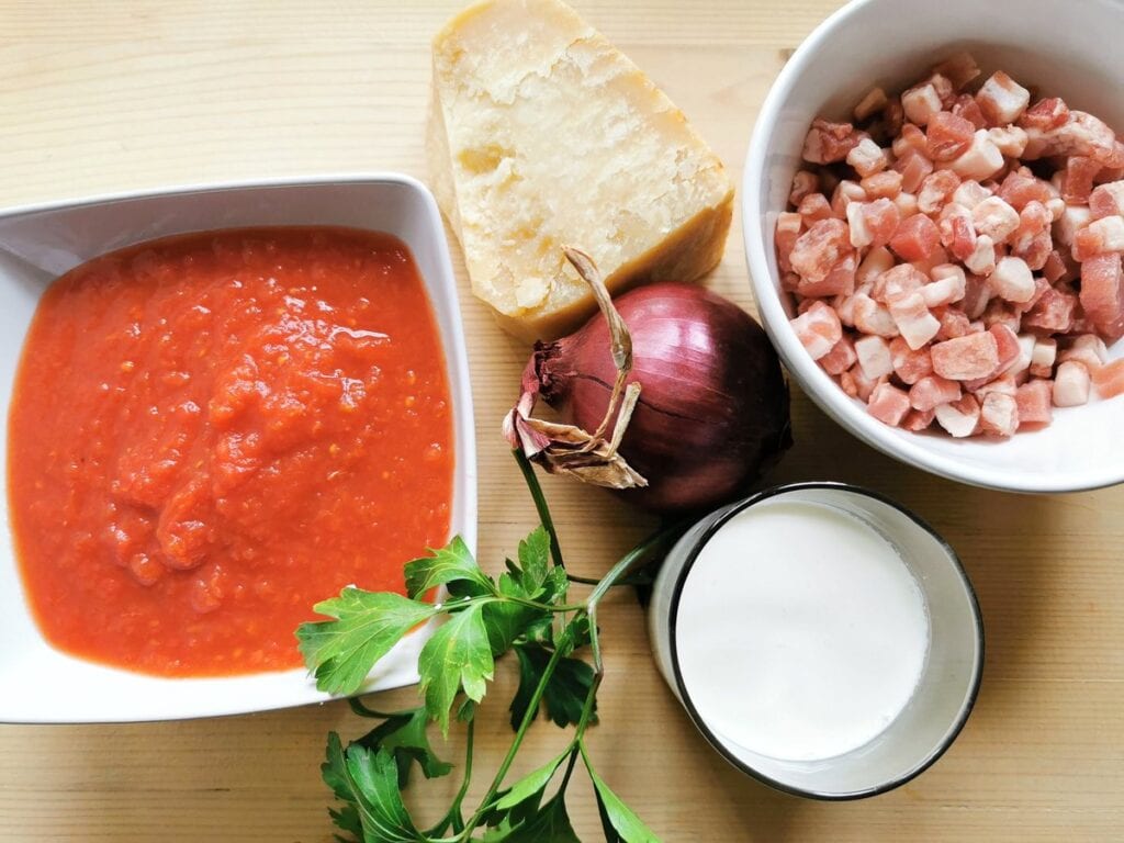 ingredients for creamy pancetta pasta