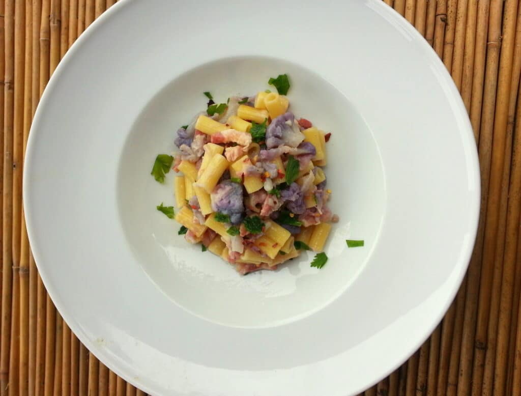 ditaloni with purple cauliflower