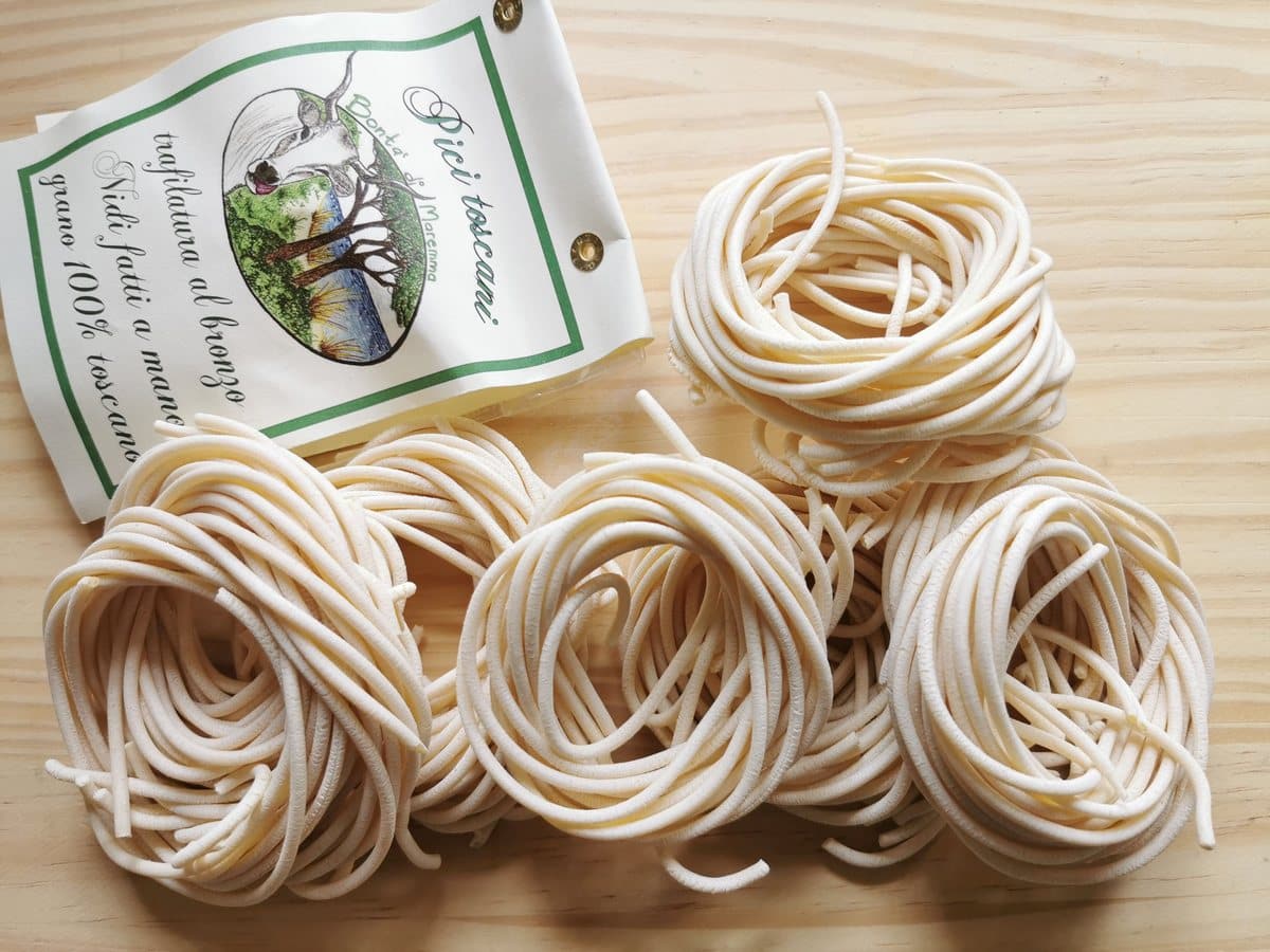 Dried pici pasta from Tuscany.