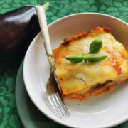 Eggplant parmigiana lasagna (lasagne alla parmigiana).