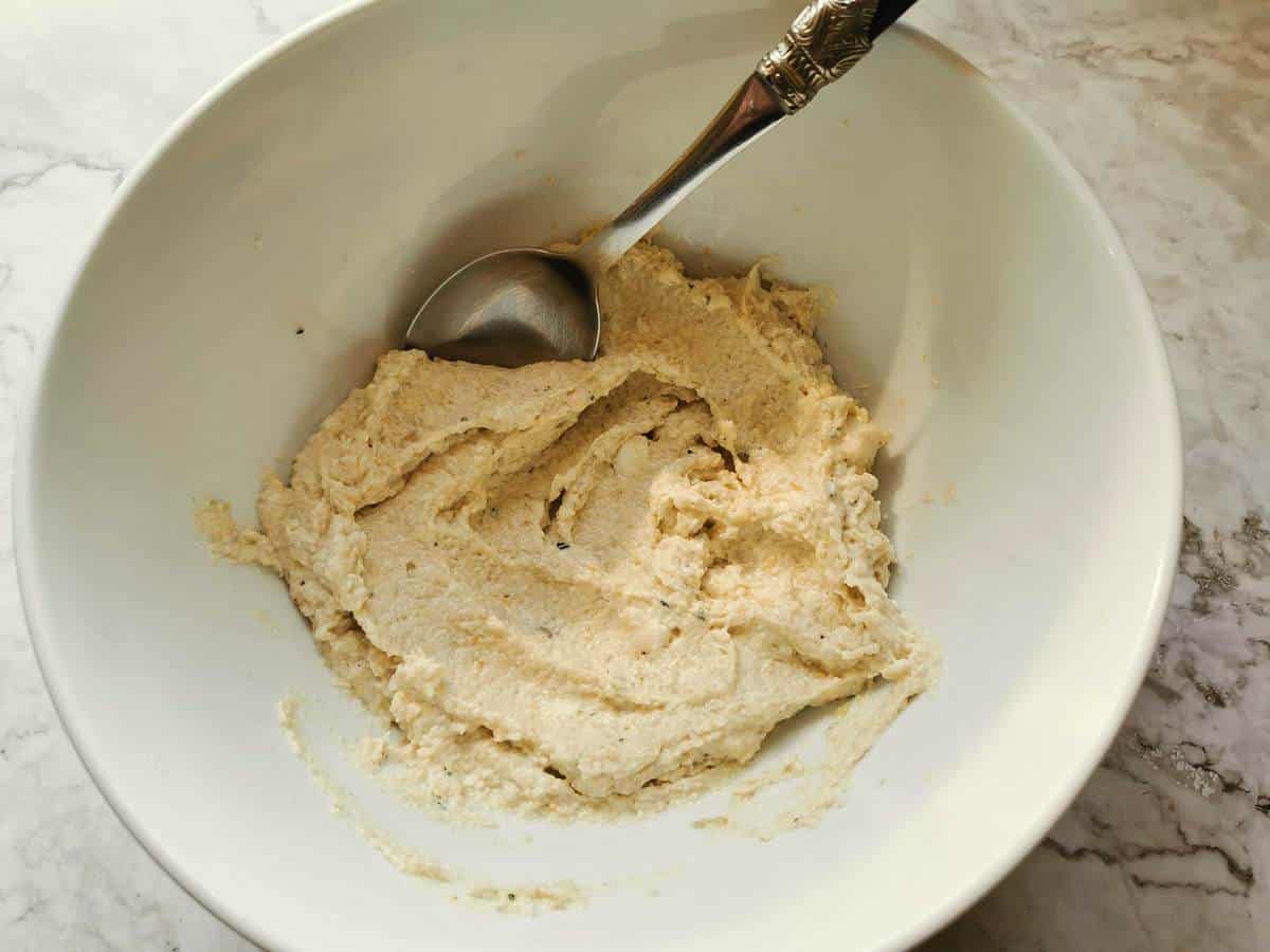 Mozzeralla and eggplant filling in a bowl.