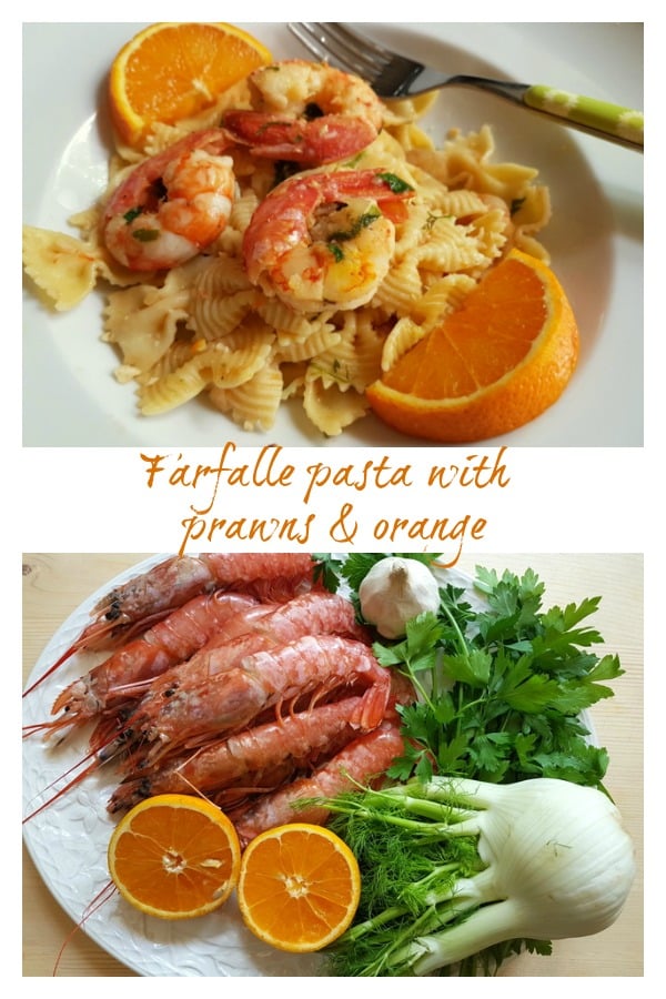 Farfalle pasta with prawns and orange 