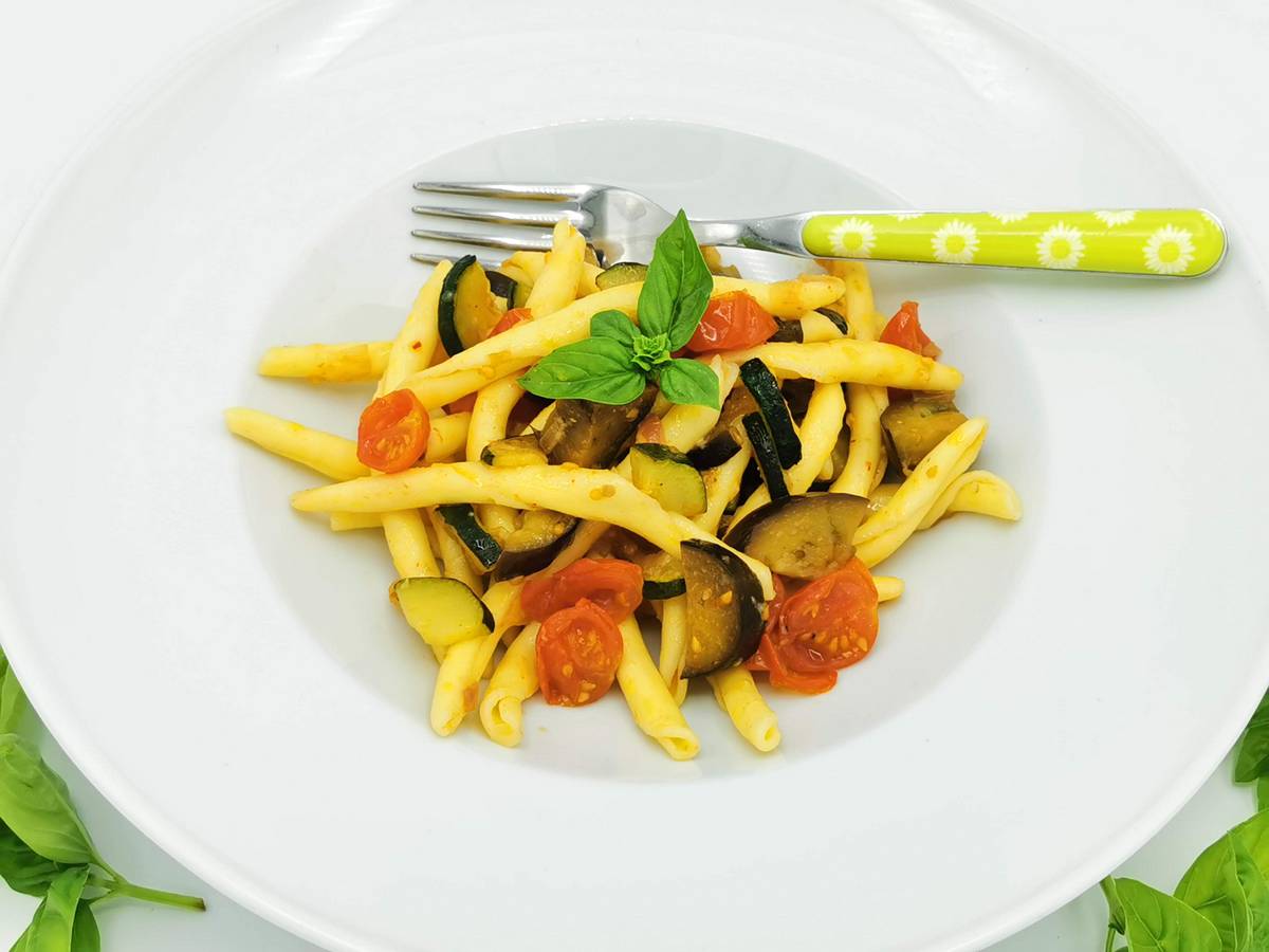 Fileja tropeana pasta with chili and eggplant.