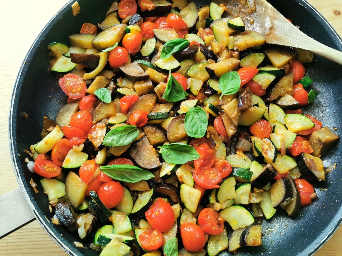 vegetables cooking in skillet