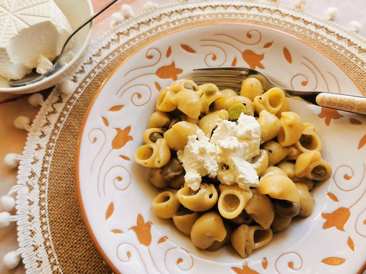 Fresh fava bean pasta with pecorino and ricotta recipe from Sicily