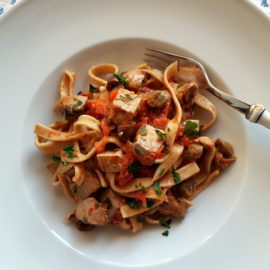 Fresh tuna pasta all'eoliana