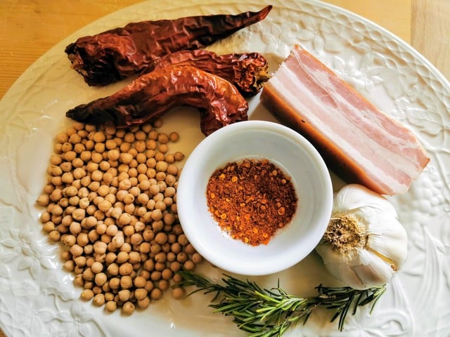 ingredients for chickpea broth on white plate