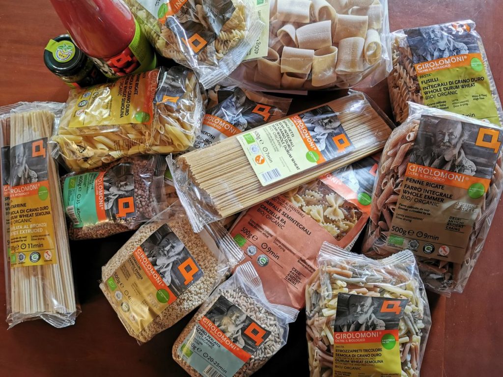 Pasta and other products I brought home from my visit to organic pasta makers Girolomoni