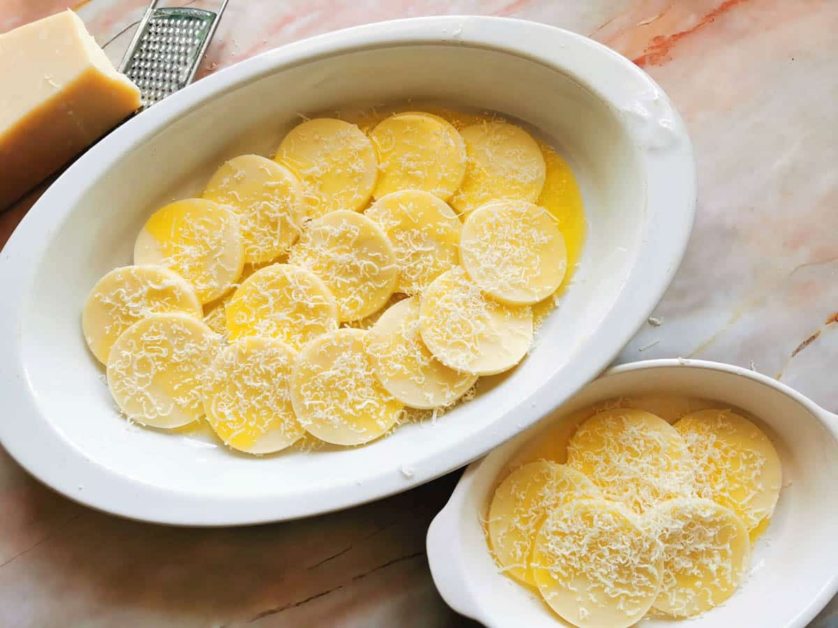 Pecorino Romano sprinkled on top of the gnocchi