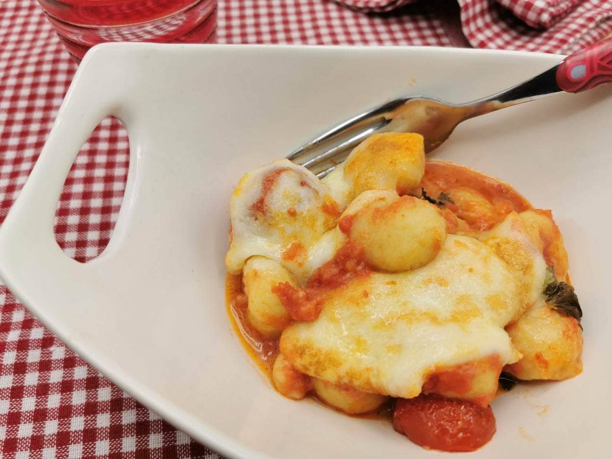 Gnocchi alla Sorrentina with mozzarella and tomatoes.