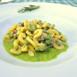 gramigna with sausage, peas and cream