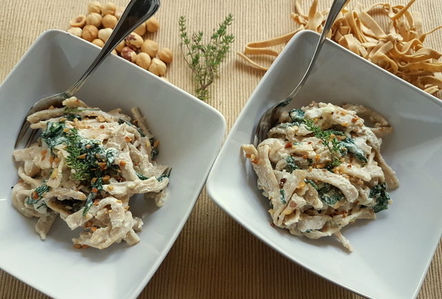 hazelnut pasta with spinach and ricotta cream