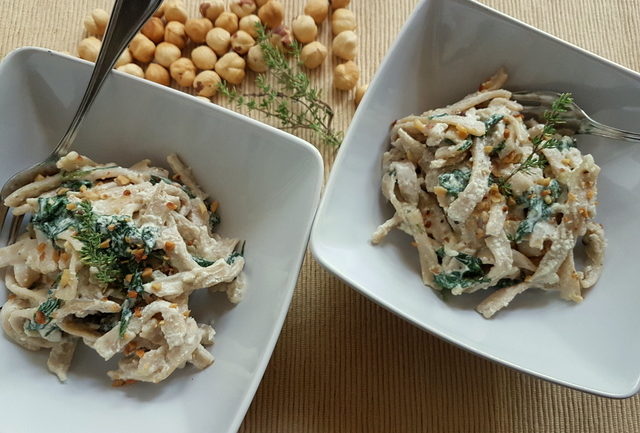 hazelnut pasta with spinach and ricotta cream